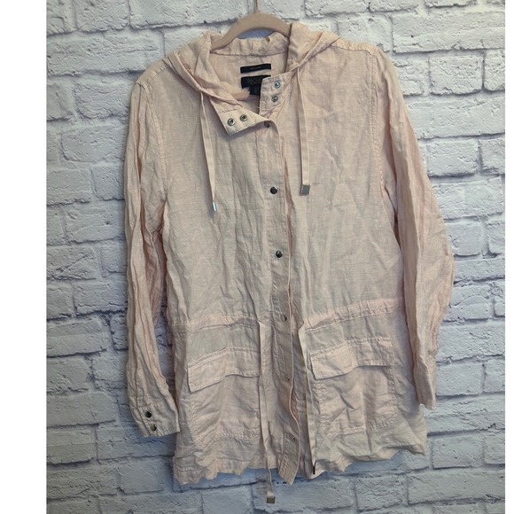 Rachel Roy Women's Linen Hooded Button Up Jacket Lightweight Pink Large - Picture 1 of 6